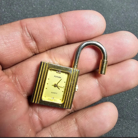 Futura Quartz Clock Watch Pendant Gold Tone Working Diamond Accent - Picture 2 of 8